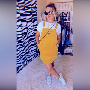 DEEP END Mustard Yellow Corduroy Overall Mini Dress size Large